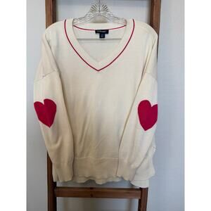 Studio Park | Women's Top Sweater | V-Neck Heart Sleeve | White | Size Small